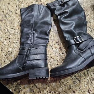 Fergie Black Heeled Boots with Buckle Detail